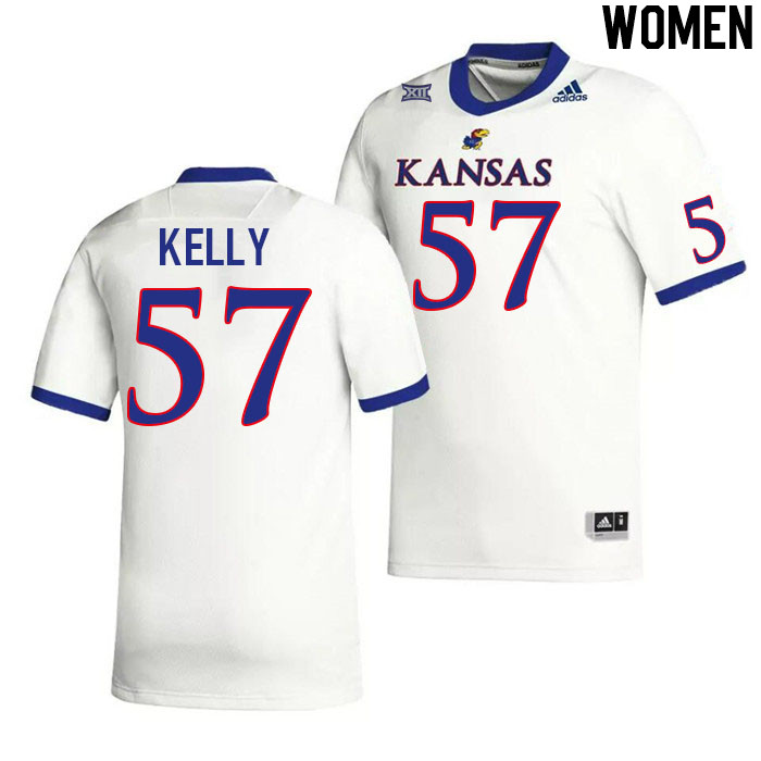 Women #57 Hank Kelly Kansas Jayhawks College Football Jerseys Stitched Sale-White - Click Image to Close